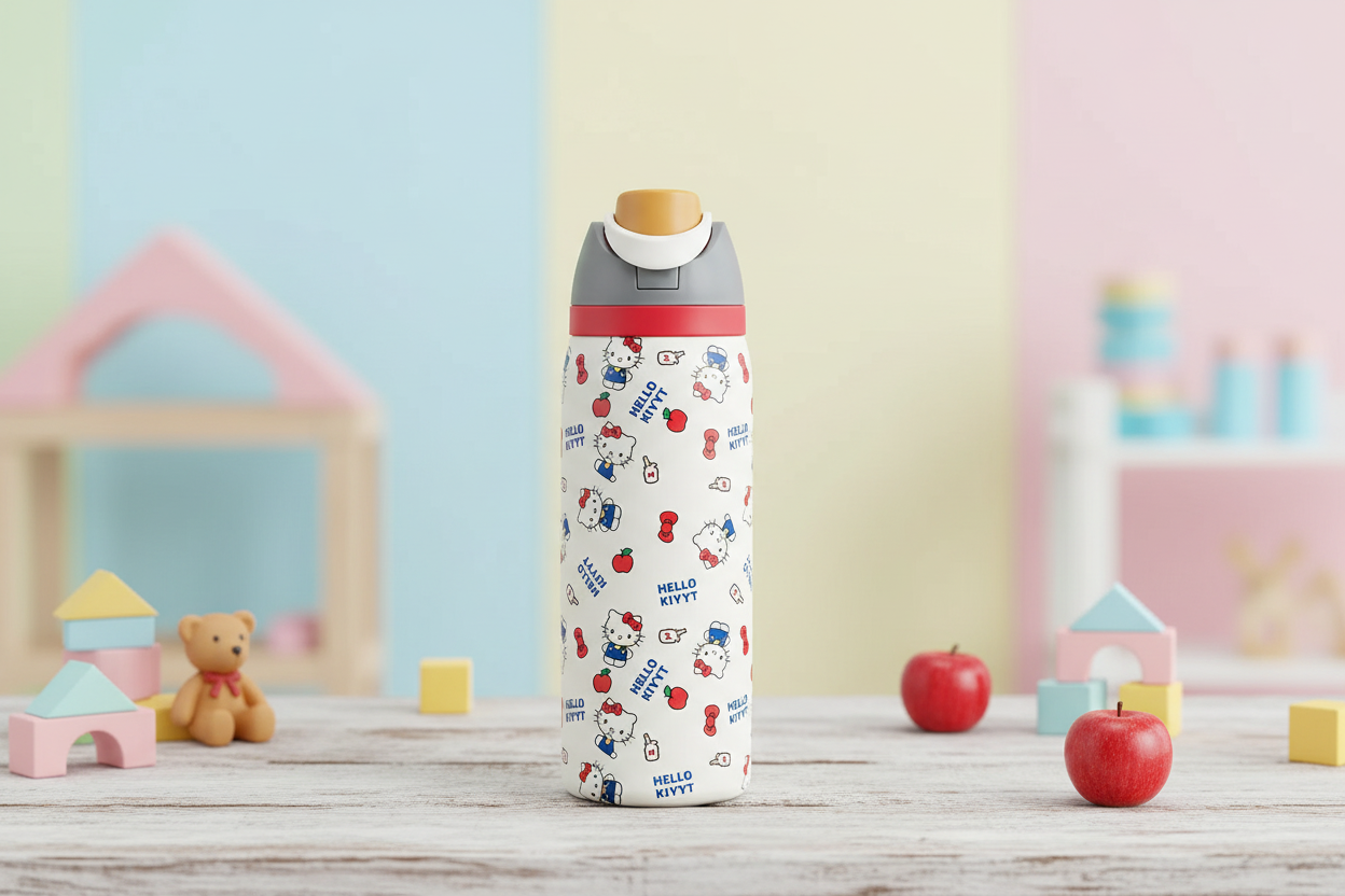 Cute Cartoon Cat Water Bottle Hero Image